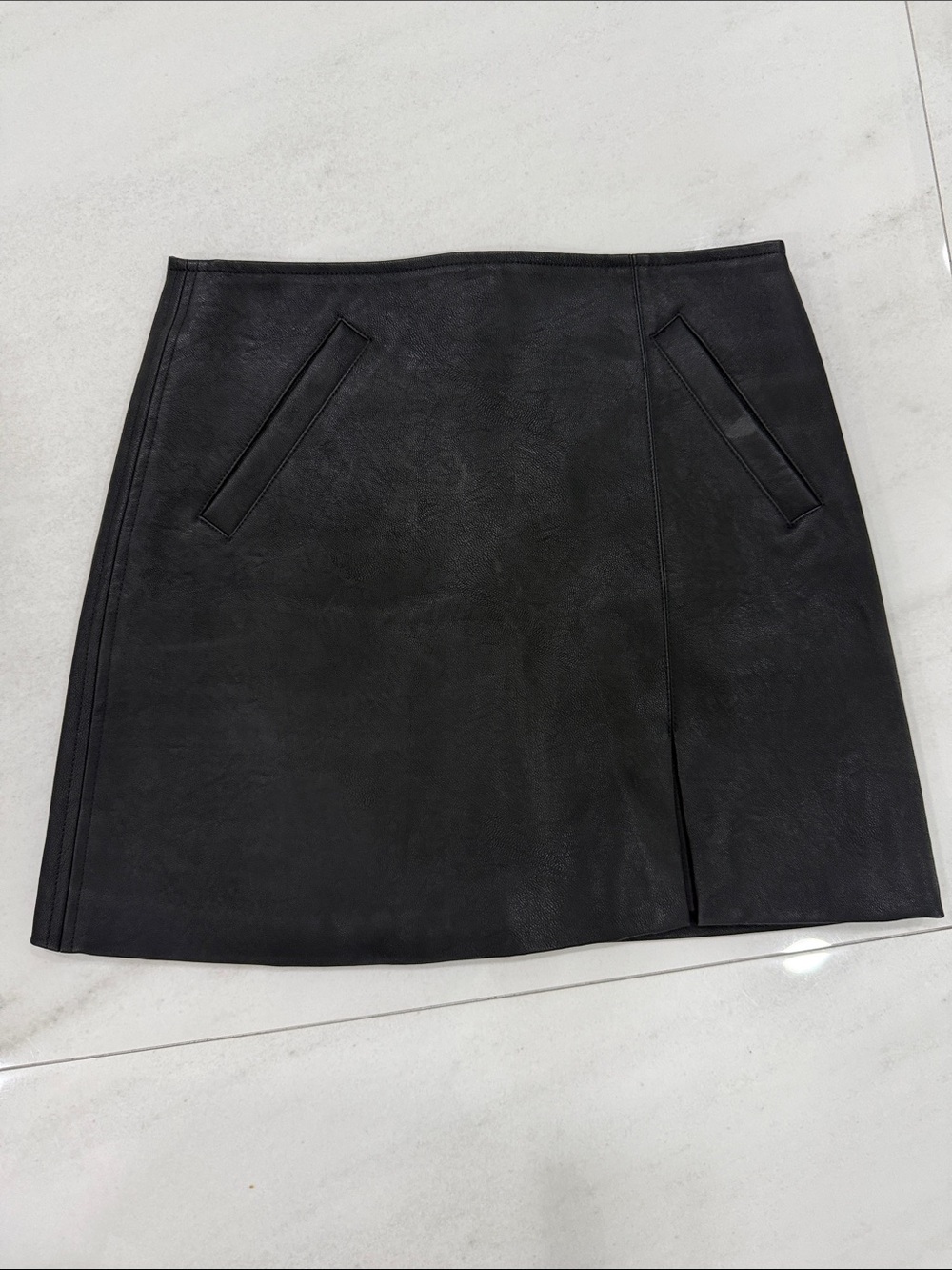Black Faux Leather Mini Skirt - Classic A-Line